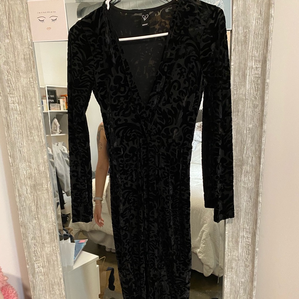 Windsor Black Patterned Slit Dress